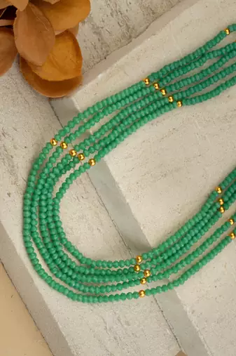Traditional Green Beaded Long Necklace