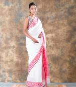 White And Red Woven Border handloom