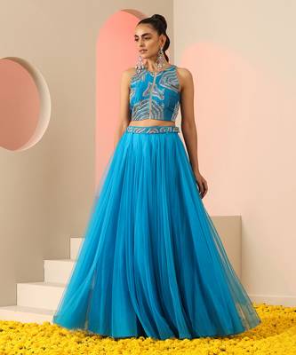 Cyan blue skirt set 2