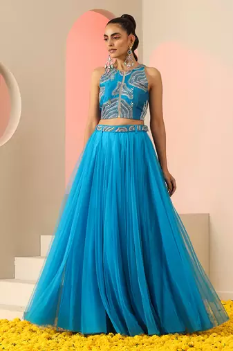 Cyan blue skirt set