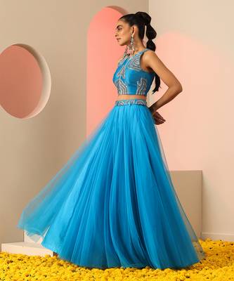 Cyan blue skirt set 3