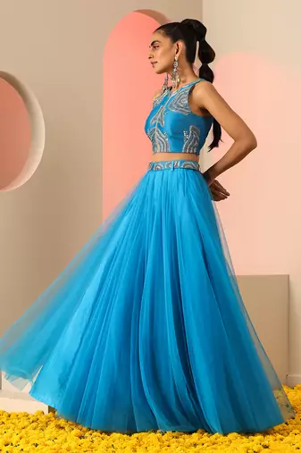 Cyan blue skirt set