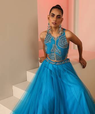 Cyan blue skirt set 4