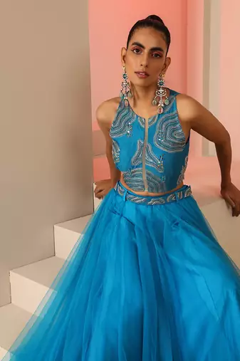 Cyan blue skirt set
