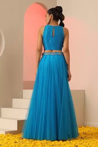 Cyan blue skirt set