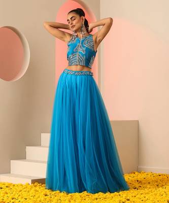Cyan blue skirt set 1