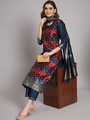  women kurta and trousers pant set heavy zari wok silk blend 1