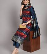  women kurta and trousers pant set heavy zari wok silk blend