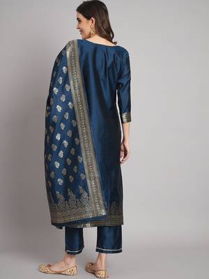  women kurta and trousers pant set heavy zari wok silk blend 2