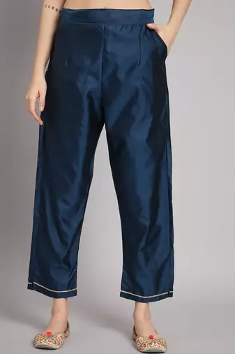  women kurta and trousers pant set heavy zari wok silk blend