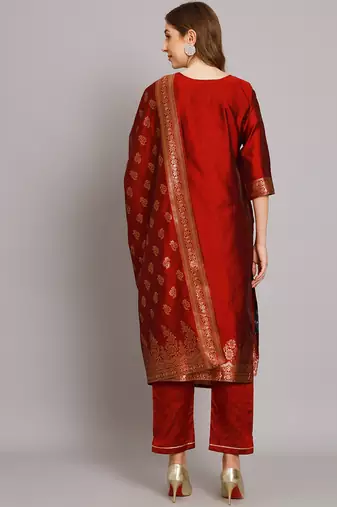  women kurta and trousers pant set heavy zari wok silk blend