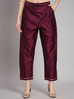  women kurta and trousers pant set heavy zari wok silk blend 4