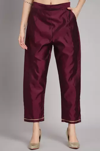  women kurta and trousers pant set heavy zari wok silk blend