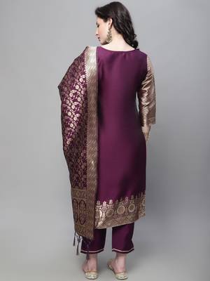   women kurta and trousers pant set heavy zari wok silk blend 2