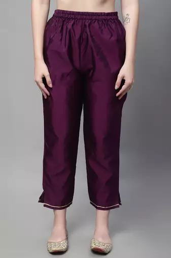   women kurta and trousers pant set heavy zari wok silk blend