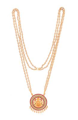 Pearl necklace with Laxmi pendant LONG one gram gold 3