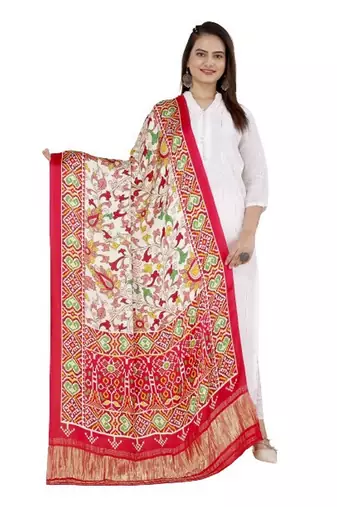 DesiButik Silk Dupatta with Zari Work 36*102 inches