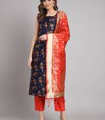   women kurta and trousers pant set cotton silk blend