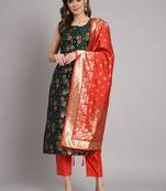   women kurta and trousers pant set cotton silk blend