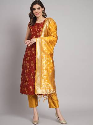  women kurta and trousers pant set cotton silk blend 1