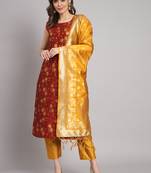   women kurta and trousers pant set cotton silk blend