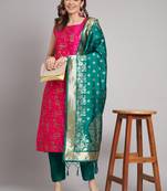   women kurta and trousers pant set cotton silk blend