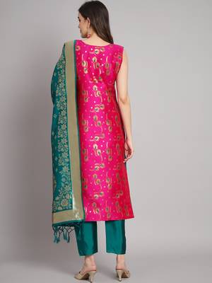   women kurta and trousers pant set cotton silk blend 2