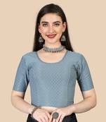 GREY COTTON LYCRA FULLY STRETCHABLE ROUND NECK READYMADE BLOUSE WITH HALF SLEEVE