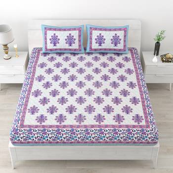 Set of two 100% cotton  double bedsheets with 4 pillow covers (90x108 inch) 1