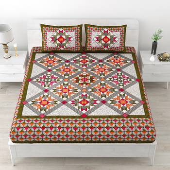 Set of two 100% cotton  double bedsheets with 4 pillow covers (90x100 inch) 1