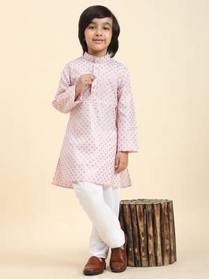 Pink Printed Cotton Printed Kurta Pajama Set for Boys Ethnic Wear 1