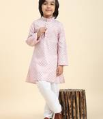 Pink Printed Cotton Printed Kurta Pajama Set for Boys Ethnic Wear