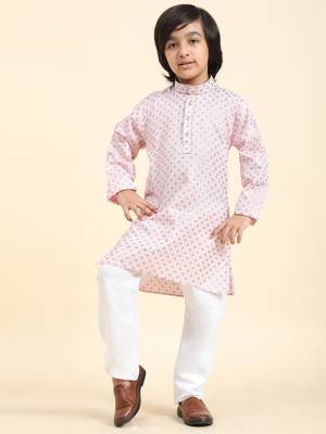 Pink Printed Cotton Printed Kurta Pajama Set for Boys Ethnic Wear 3