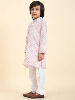 Pink Printed Cotton Printed Kurta Pajama Set for Boys Ethnic Wear 4