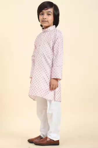Pink Printed Cotton Printed Kurta Pajama Set for Boys Ethnic Wear