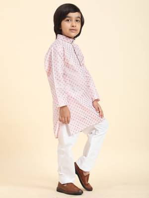 Pink Printed Cotton Printed Kurta Pajama Set for Boys Ethnic Wear 5