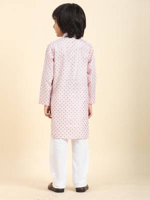 Pink Printed Cotton Printed Kurta Pajama Set for Boys Ethnic Wear 6