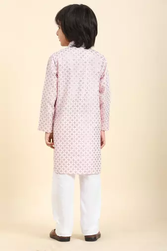 Pink Printed Cotton Printed Kurta Pajama Set for Boys Ethnic Wear