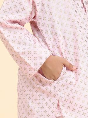 Pink Printed Cotton Printed Kurta Pajama Set for Boys Ethnic Wear 7