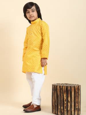 Yellow Printed Cotton Printed Kurta Pajama Set for Boys Ethnic Wear 1