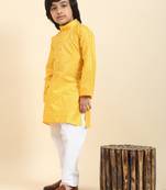 Yellow Printed Cotton Printed Kurta Pajama Set for Boys Ethnic Wear