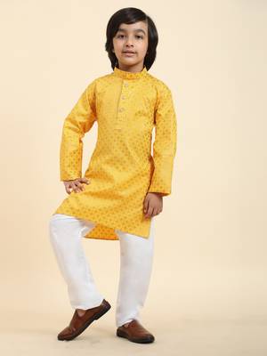 Yellow Printed Cotton Printed Kurta Pajama Set for Boys Ethnic Wear 2