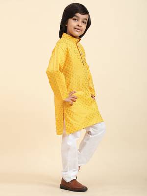 Yellow Printed Cotton Printed Kurta Pajama Set for Boys Ethnic Wear 3