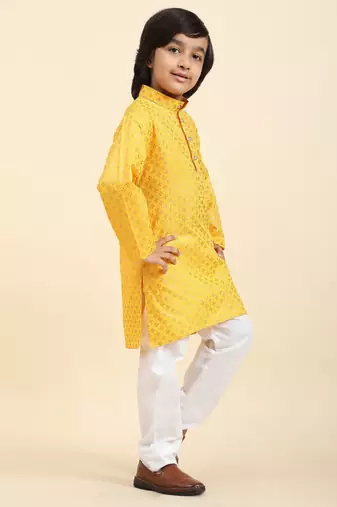 Yellow Printed Cotton Printed Kurta Pajama Set for Boys Ethnic Wear