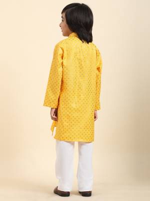 Yellow Printed Cotton Printed Kurta Pajama Set for Boys Ethnic Wear 4
