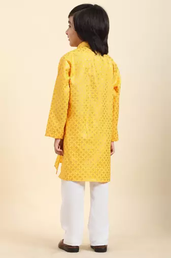 Yellow Printed Cotton Printed Kurta Pajama Set for Boys Ethnic Wear