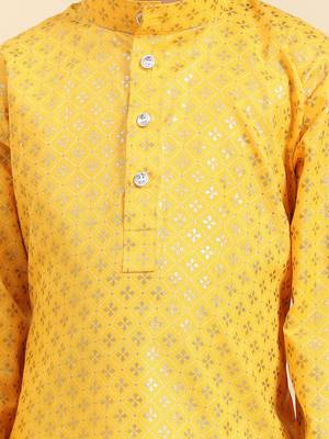 Yellow Printed Cotton Printed Kurta Pajama Set for Boys Ethnic Wear 5