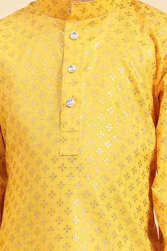 Yellow Printed Cotton Printed Kurta Pajama Set for Boys Ethnic Wear