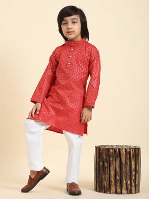 Maroon Printed Cotton Printed Kurta Pajama Set for Boys Ethnic Wear 1
