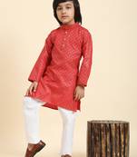 Maroon Printed Cotton Printed Kurta Pajama Set for Boys Ethnic Wear